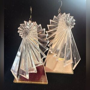 Clear Acrylic Fan Drop Earrings with Gold Base